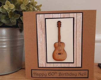 Acoustic Guitar happy birthday card. Music card. Handmade. Personalised