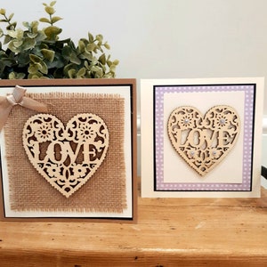 Houten hart Card kaart. Rustieke liefdeskaart. Handgemaakt. Trouwkaart. Jubileumkaart