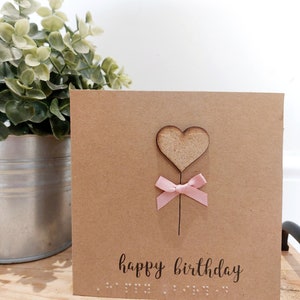 Braille Heart Karta urodzinowa. Karta Braille Happy Anniversary. Brelok Heart