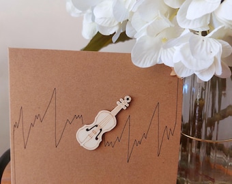 Handgemachte Geigen-Geburtstagskarte aus Holz: Geschenk für Musikliebhaber