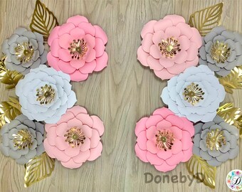 Pink, white, gray and gold Paper flowers, nursery paper flowers, wall decor, girl room decor, baby shower, back drop