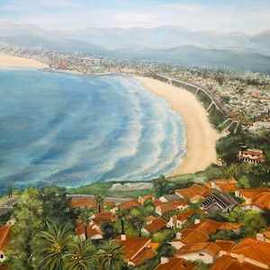 Impressão do litoral da praia de Palos Verdes Califórnia da pintura acrílica original