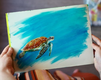 Hawaiian Turtle Underwater Painting PRINT of Original Artwork