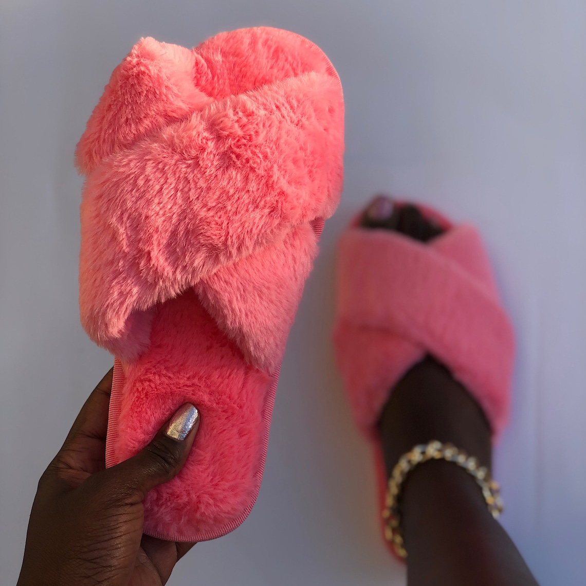 Fluffy slippers fuzzy slippers faux fur slippers bridal Etsy
