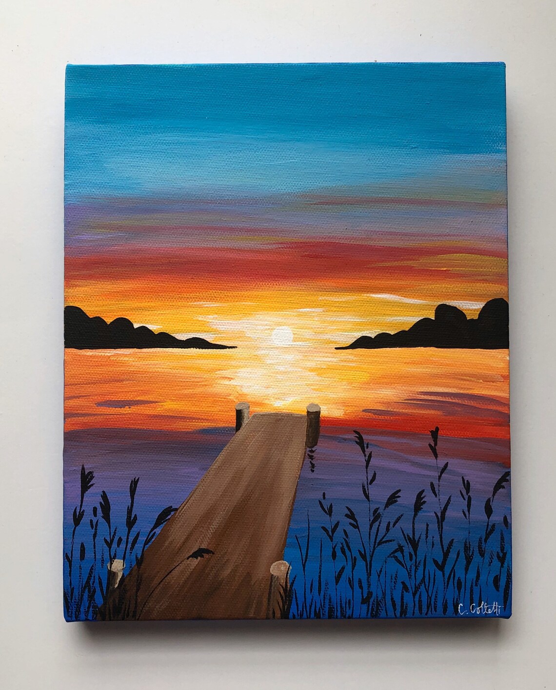 Sunset on the Dock acrylic canvas painting Etsy