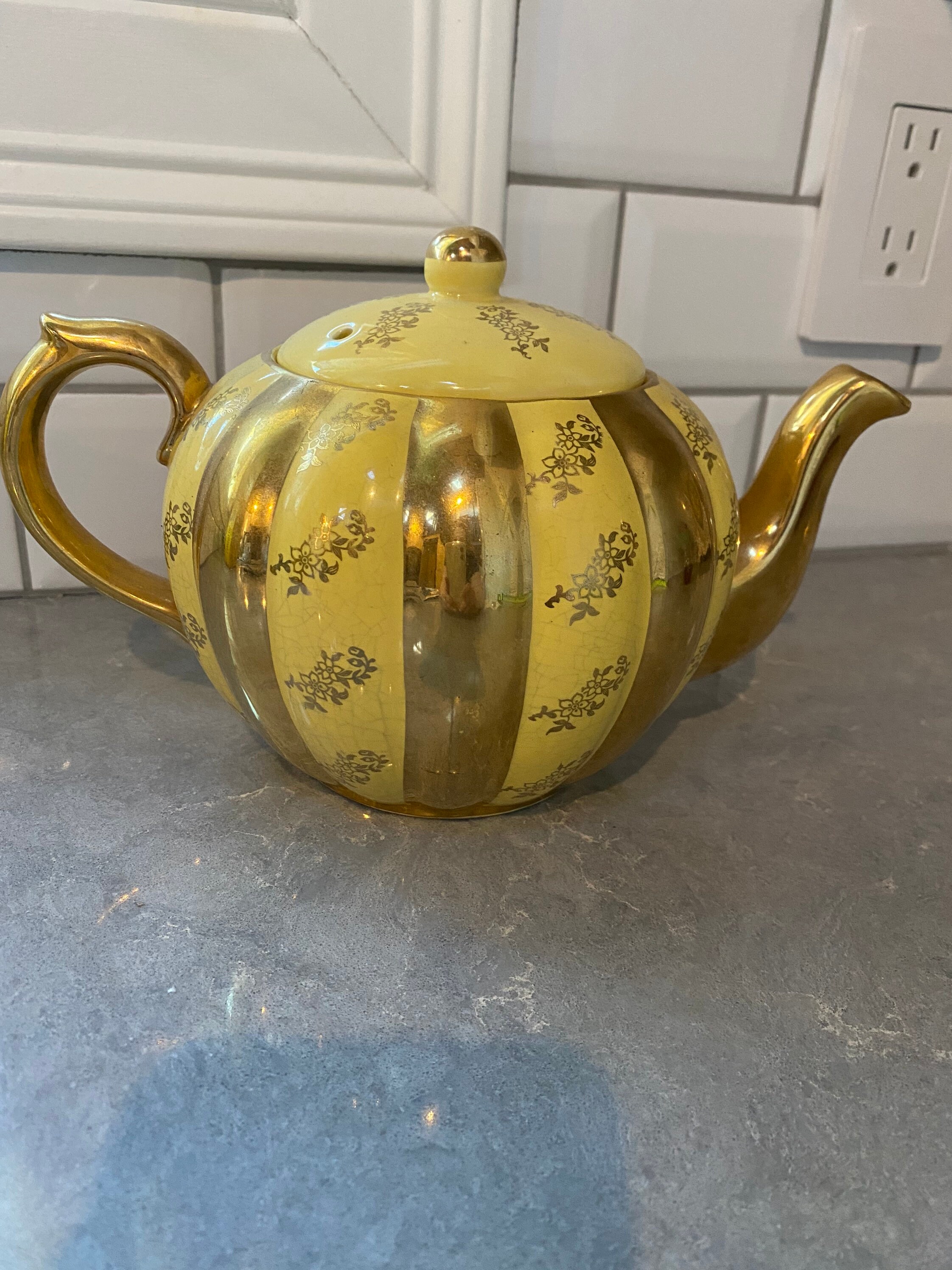 Antique gold and yellow teapot Etsy