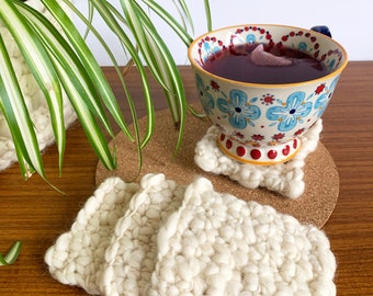 Crochet Square Coasters - Crochet Coasters Set - Handmade Coasters - Scandi Home - Ecru Coasters - Handmade Square Coasters