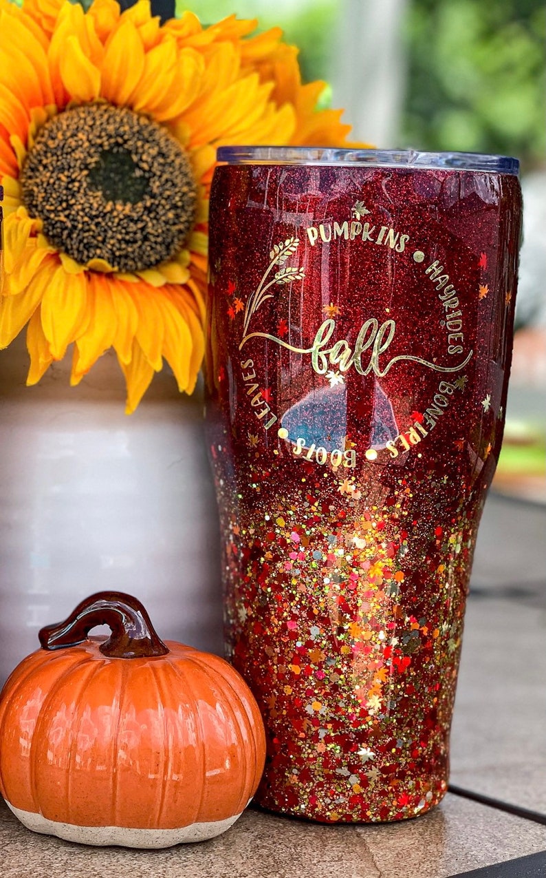 Fall Maple Leaves Glitter Insulated Tumbler Epoxy Sealed Etsy