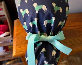 Golden Retriever Scrub Cap-Golden Retrievers in Scrubs Cap-Ponytail Scrub Hat-Nursing Scrub Cap-Women's Scrub Cap-ID Badge Keychain
