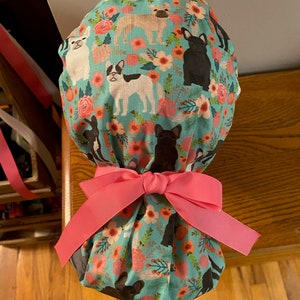 French Bulldog Scrub Cap- Frenchie Floral Scrub Cap- French Bulldog OR Scrub Cap-Ponytail Scrub Cap-French Bulldog ORSurgical Scrub Cap