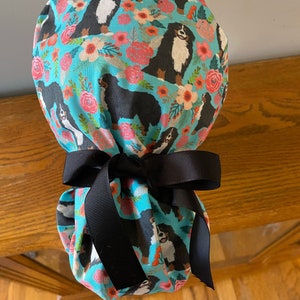 Bernese Mountain Dog Scrub Cap- Bernese mountain Dog OR Scrub Cap-- Bernese Mountain Dog Surgical Cap-Nursing Scrub Cap- ID Badge Holder