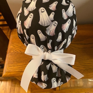Ghost Scrub Cap- Halloween Scrub Cap- Ghost OR Scrub Cap- Nursing Scrub Cap- Doctor Scrub Cap- Ponytail Scrub Cap- OR Halloween Scrub Cap