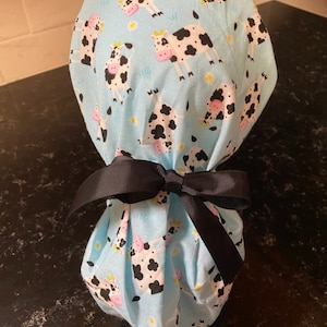 Cow Scrub Hat-Cow Scrub Cap -Moo Cow Scrub Cap-Scrub Cap-Women&#39;s Scrub Hat- Cow Surgical Cap-Nursing Cap-Nurse Hat- Farm Animal Scrub Cap