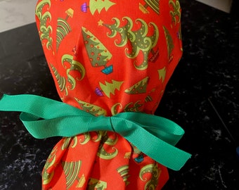Christmas Scrub Hat- Christmas Tree Scrub Cap- Ponytail Scrub Cap-Whoville Christmas Tree  Surgical Hat-Christmas Scrub- Whoville Christmas