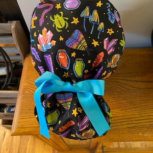Witch Scrub Cap- Pumpkin Scrub Hat- Ponytail Scrub Cap-Fall Scrub Cap- Black Cat Surgical Scrub Cap- Or Scrub Cap-Halloween Scrub Cap-