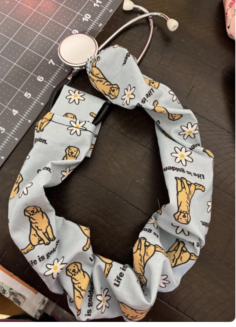 Golden Retriever Scrub Hat-Life is Golden Scrub Cap-Ponytail Scrub Hat-Nursing Hat-Women's Scrub Cap-ID Badge Holder-Stethoscope Cover image 4