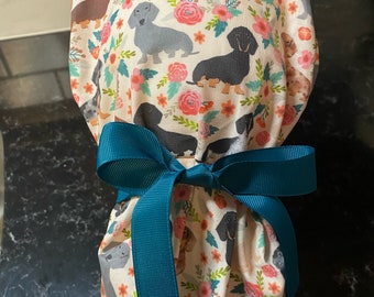 Dachshund Scrub Cap- Dachshund Scrub Hat- Dachshund OR Surgical Cap- Ponytail Scrub Cap- Dog OR Cap