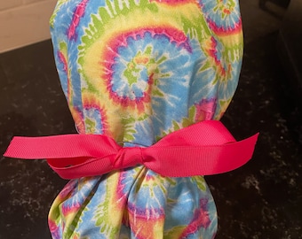 Tie Dye Scrub Cap- Tie Dye Scrub Hat-Ponytail Scrub Hat -Scrub Cap- Tie Dye Women's Scrub Cap- Women's Scrub Hat-Tie Dye Surgical Cap-