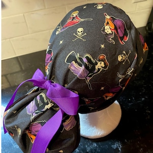 Witch Halloween Scrub Hat-Witch Scrub Hat-Scrub Cap-Halloween Scrub Hat-Witch Scrub Hat--Surgical Cap-Witch OR Scrub Cap-Black Cat Scrub Cap