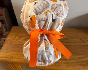 Pumpkin Scrub Cap- Pumpkin Scrub Hat- Ponytail Scrub Cap-Fall Scrub Cap- Pumpkin Surgical Scrub Cap- Or Scrub Cap- Fall Scrub Cap