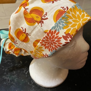 Pumpkin Scrub Cap- Pumpkin Scrub Hat- Ponytail Scrub Cap-Fall Scrub Cap- Pumpkin Surgical Scrub Cap- Or Scrub Cap- Fall Scrub Cap