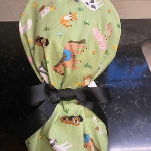 Farm Animal Scrub Hat-Barnyard Animal Scrub Cap-Chicken Scrub Hat-Women&#39;s Scrub Hat-Cow Scrub Cap-Animal Surgical Cap-Nursing Cap-Vet Cap