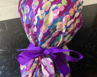 Paint Splash Scrub Cap for Women-Fitted Ponytail Scrub Hat -Scrub Hat for Women-Fitted Scrub Hat Ponytail- Multicolor Scrub Cap- Purple