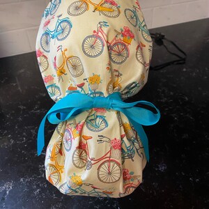 Bicycle Scrub Hat-Bicycle Scrub Cap- Women&#39;s Ponytail Scrub Hat- Bicycle Surgical Hat- Nursing Hat- Nursing Cap- Surgery Scrub Hat- Bicycles