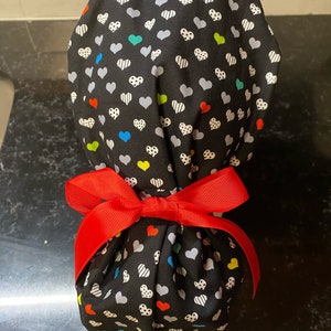 Valentines Scrub Cap-Heart Scrub Cap- Valentine&#39;s Day Scrub Hat- Valentines Surgery Cap- Women&#39;s Ponytail Scrub Cap- XOXO Scrub Cap-