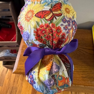 Fitted Ponytail Scrub Hat-Ready To Ship-Butterfly Floral Pattern- Butterfly Scrub Cap- Women&#39;s Scrub Hat- Floral Scrub Cap-OR Scrub Cap