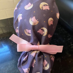 Pig Scrub Hat-Pink Pig Scrub Cap -Pig Scrub Cap-Scrub Cap-Women&#39;s Scrub Hat- Pig Surgical Cap-Nursing Cap-Scrub Cap-Ponytail