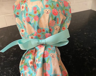 Golden Retriever Scrub Hat-Dog Scrub Cap-Fitted Ponytail Scrub Hat-Nurse Cap-Nursing Hat-Nursing Cap-Women's Scrub Hat-Women's Scrub Cap