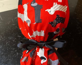 Dachshund Scrub Hat -Dachshund Scrub Cap- Women's Ponytail Scrub Cap-Nursing Hat-Nursing Cap-Women's Scrub Cap-Weiner Dog Scrub Cap- Vet Cap