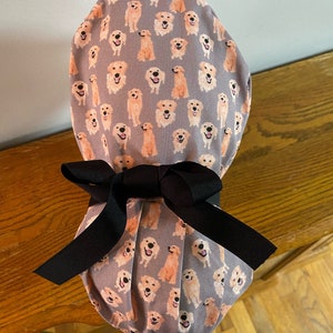 Golden Retriever Scrub Hat-Ponytail Scrub Hat-Nurse Cap-Women's Scrub Hat-Women's Scrub Cap-Add Lining-ID Badge Holder-Stethoscope Cover