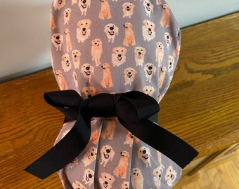 Golden Retriever Scrub Hat-Ponytail Scrub Hat-Nurse Cap-Women's Scrub Hat-Women's Scrub Cap-Add Lining-ID Badge Holder-Stethoscope Cover