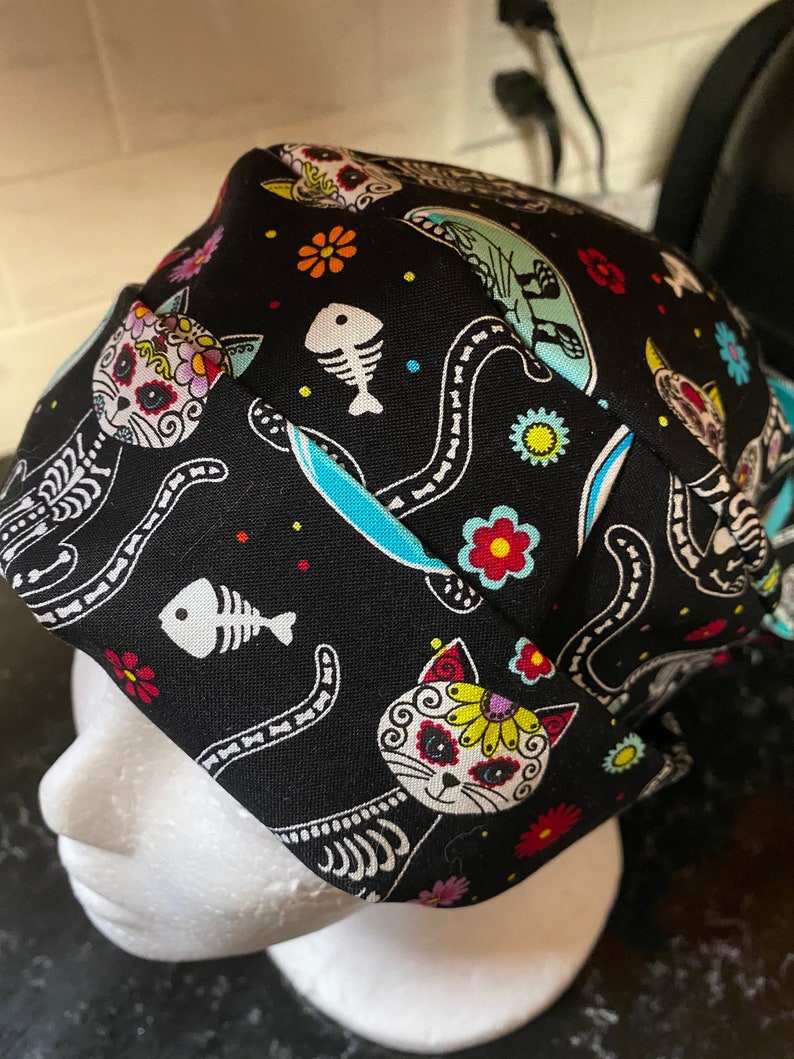 Cat Scrub Hat-Cat Skeleton Scrub Cap-Cat Surgical Cap-Ponytail Scrub Hat-Sugar Skull Scrub Hat-Cat-Skeleton Scrub Cap-Sugar Skull Scrub Cap