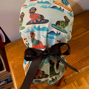 Dachshund Scrub Cap-Surfer Dachshund Scrub Cap-Dog OR Scrub Cap-er Scrub Cap -Dachshund Surgical Scrub Cap-OR Dog Cap-ID Badge