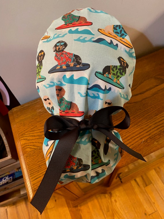 Dachshund Scrub Cap-Surfer Dachshund Scrub Cap-Dog OR Scrub Cap-er Scrub Cap -Dachshund Surgical Scrub Cap-OR Dog Cap-ID Badge