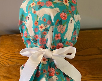 Great Pyrenees Scrub Cap- Great Pyrenees OR Scrub Cap- OR scrub Cap- Ponytail Scrub Cap- Great Pyrenees Surgical Scrub Cap-ID Badge Holder