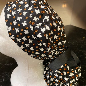 Mini Ghost Halloween Scrub Cap-Halloween Ponytail Scrub Hat-Halloween  OR Surgical Hat-Medical Cap- Ghost Scrub Hat-Halloween Surgery Cap