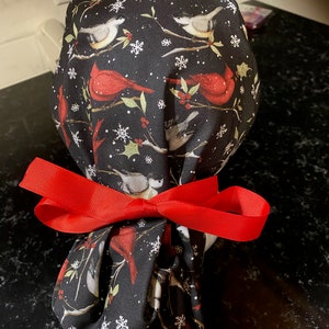 Christmas Scrub Cap-Cardinal Scrub Hat-Ponytail Scrub Cap-Candy Cane Scrub Hat-Christmas Surgical Hat-Can Surgical Cap-Holiday Scrub Cap
