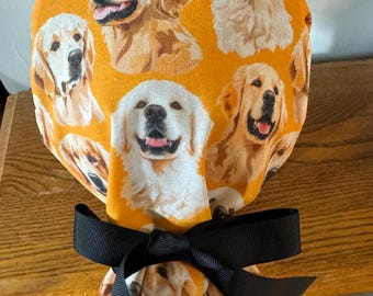 Golden Retriever Scrub Hat-English Cream Scrub Cap-Ponytail Scrub Hat-Nurse Cap-Women's Scrub Hat-Women's Scrub Cap- Add Satin Lining