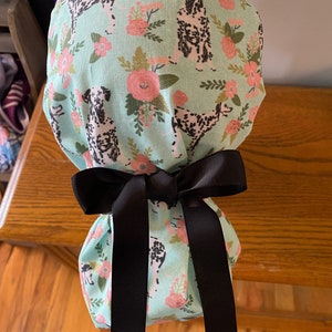 Dog Scrub Hat- Dog Scrub Cap- Ponytail Scrub Cap- Dalmatian Scrub Cap- Dalmatian OR Scrub Cap-Nursing Scrub Cap-Floral Scrub Cap-Surgery Cap
