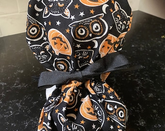 Gorro quirúrgico con cola de caballo de Jack O Lantern - Gorro quirúrgico de Halloween con forma de gato - Gorro quirúrgico de Halloween - Gorro quirúrgico para Halloween - Botones adicionales