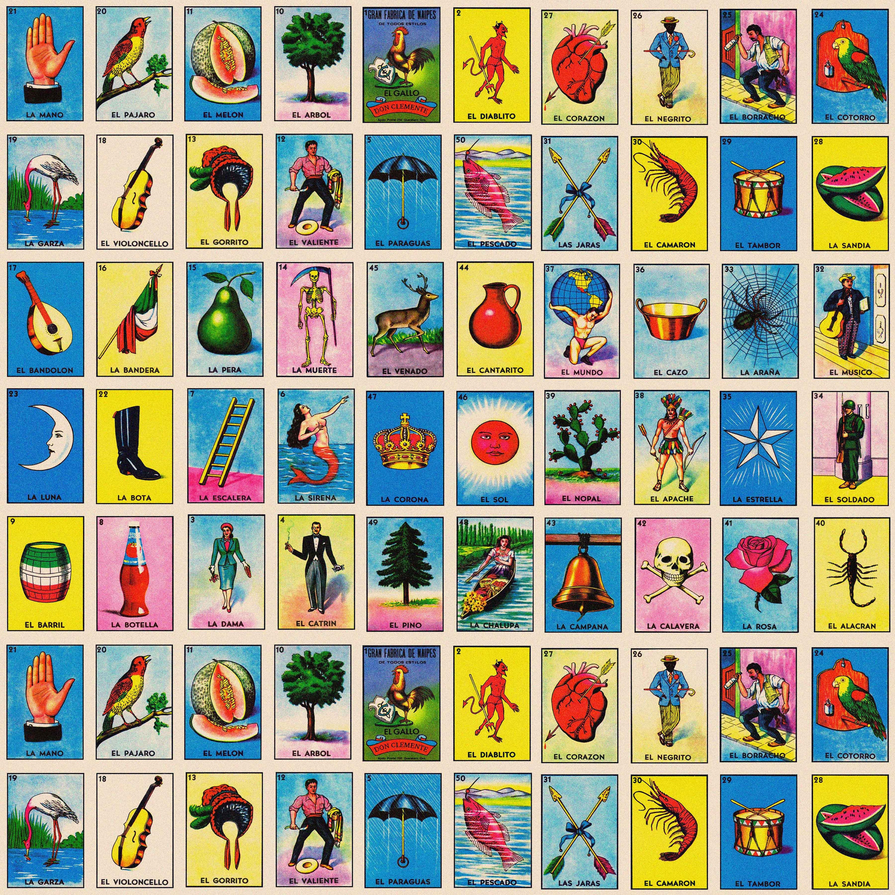 LOTERIA Vintage 1960'S Single Page 12"x12" | SEAMLESS | Ready to use JPG