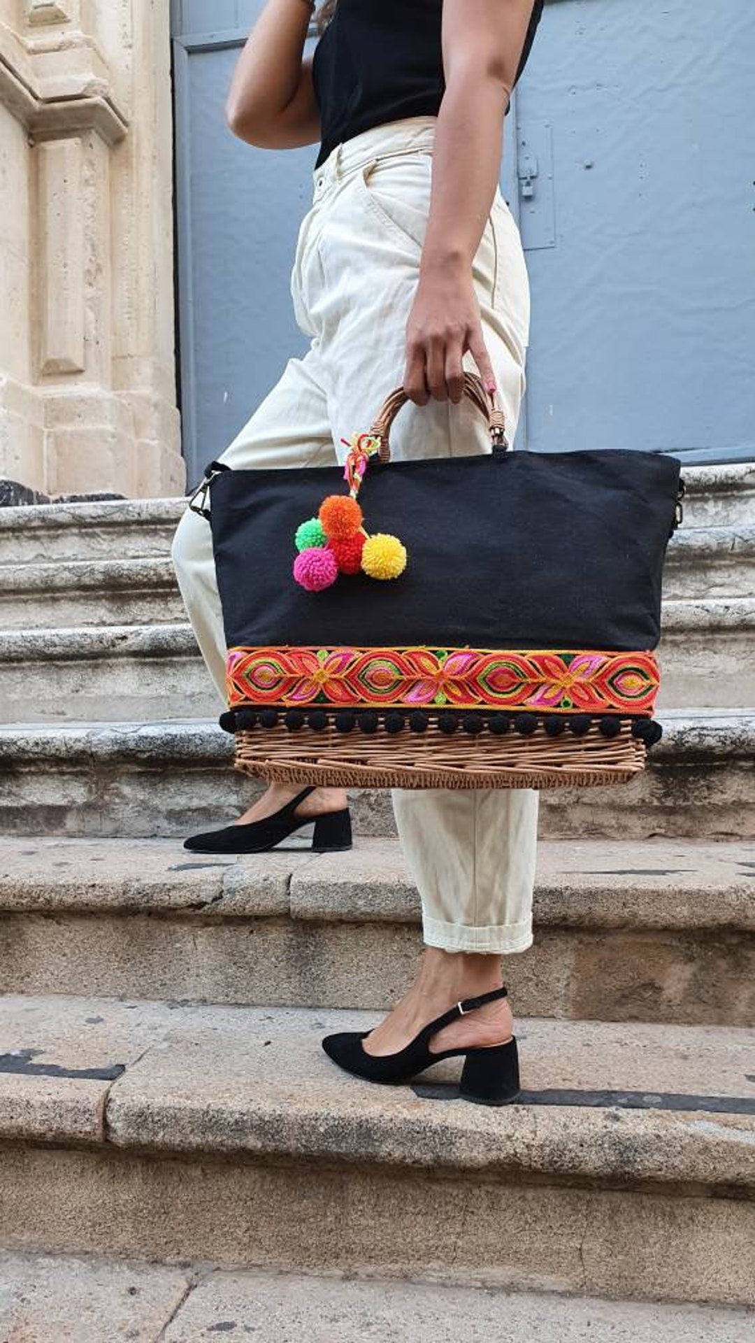 Borsa paglia hotsell pon pon