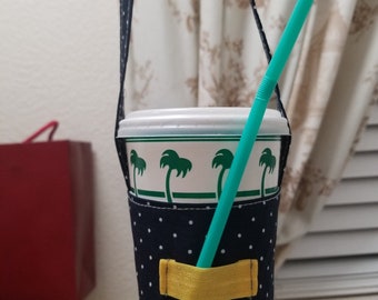 Cup holder bag, Cup holder, Foldable cup straw holder, Coffee cup sleeve with strap, Reusable cup holder, Fabric cup holder, Coffee/Tea cup