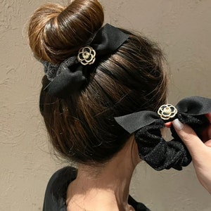 Camellia Hair Scrunchie, Rose Camellia Hair Ties, Luxury Hair Ties