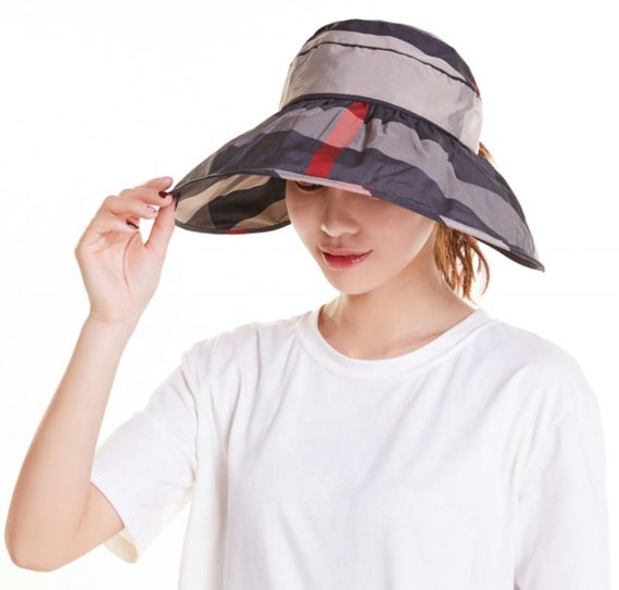 Women Plaid Sun Protection Hat, Sun Hat Packable Foldable Bucket, Hat UV  Wide Brim Cap With Detachable Cord, Korean Style Hat 