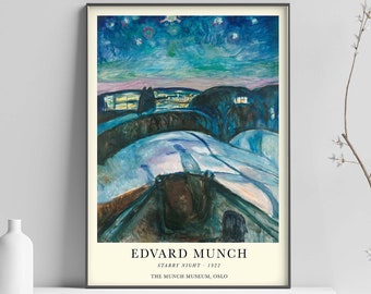 Starry Night Print,  Edvard Munch Print, Munch Art Print, Starry Night Poster, Munch Poster, Munch Vintage Wall Art Print  - Sizes A2 A3 A4